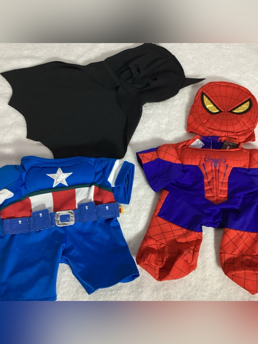 Build a Bear Workshop BAB Clothing Lot of 4: Spider-Man, Capt Universe, Bat Hood